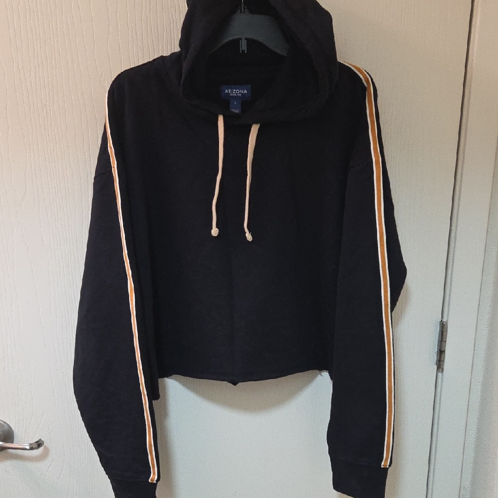 Arizona Black Hoodie with Tan Drawstrings Cropped